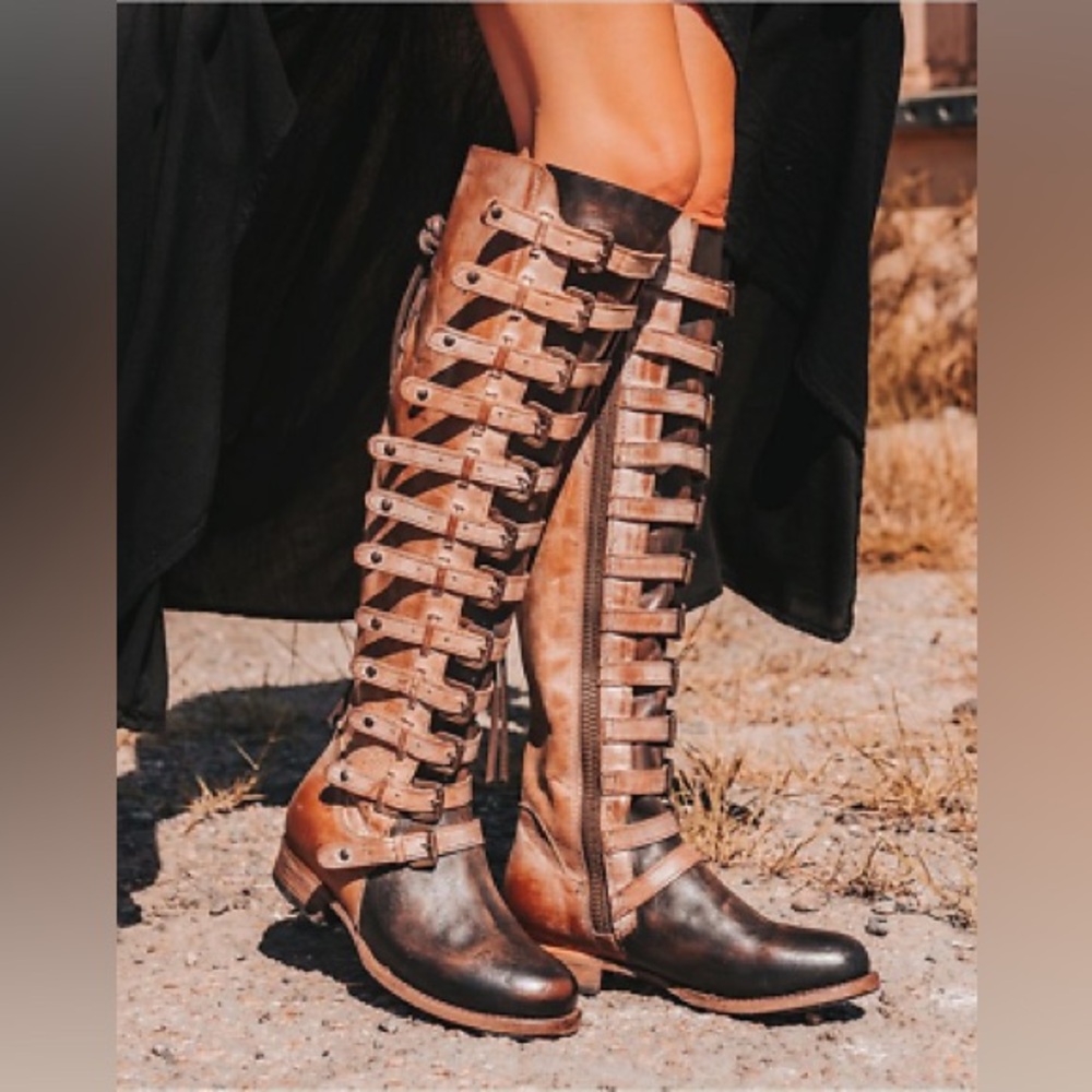 Brand new Freebird Rayland size 7 knee high leather boots. Brown and taupe.